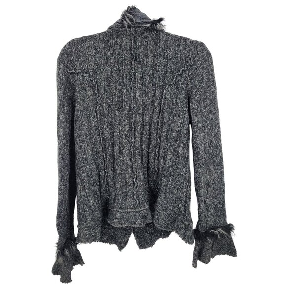Vtg 90s Gothic Ruffled Knit Cardigan Sweater Sz L Faux Fur Trim Witchy Punk - Picture 8 of 11
